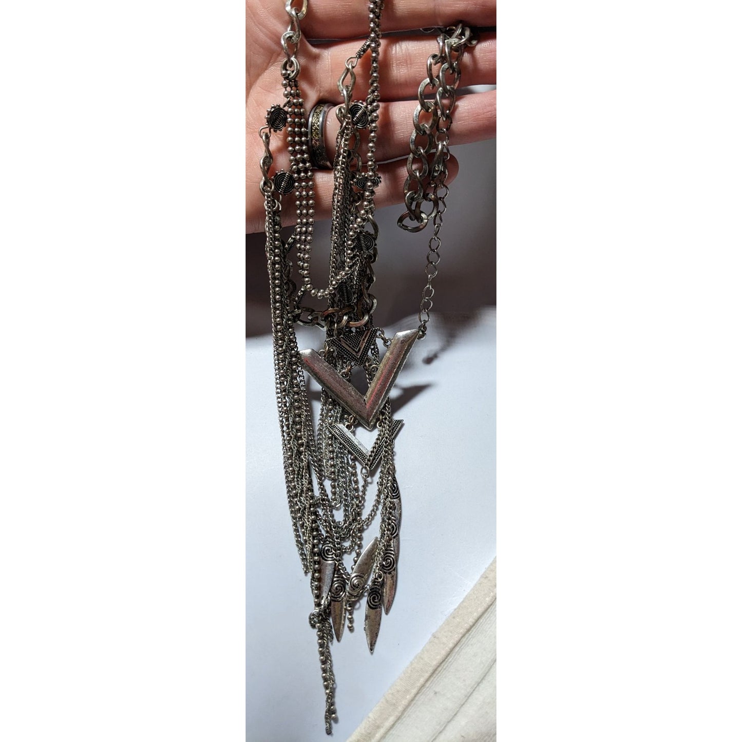 Bohemian Geometric Chain Fringe Necklace