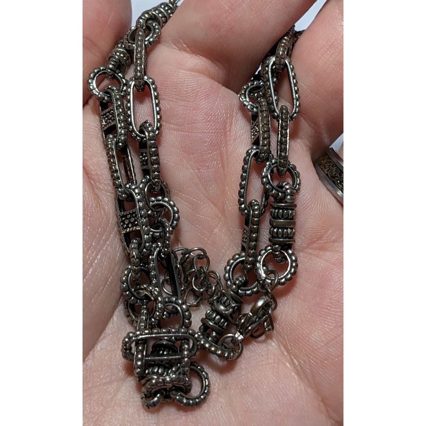 Brutalist Textured Silver Chain Necklace