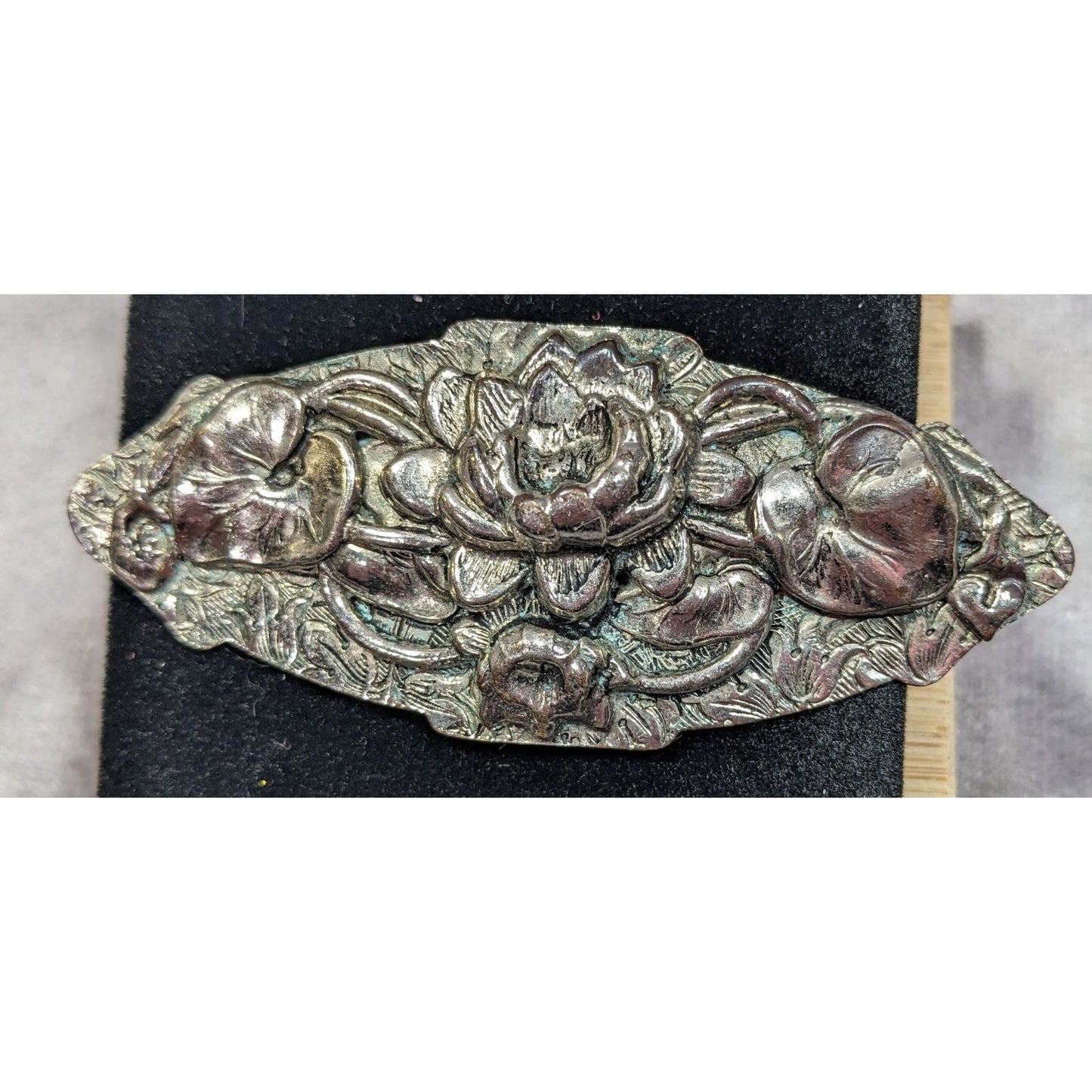 Vintage Floral Repousse Silver Tone Brooch