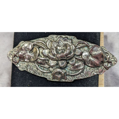 Vintage Floral Repousse Silver Tone Brooch