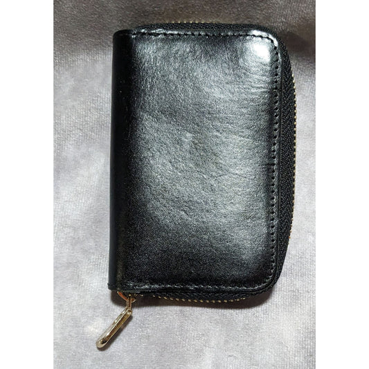 Black Leather Accordion Zip Wallet