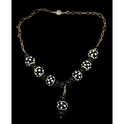 Quirky Handmade Black White And Green Glass Necklace