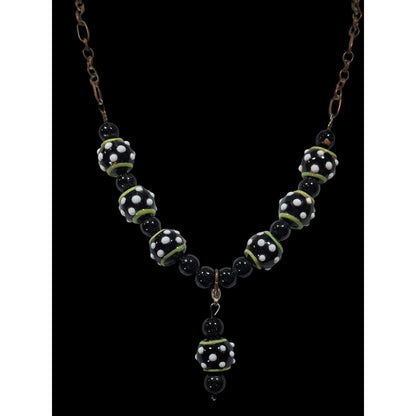 Quirky Handmade Black White And Green Glass Necklace