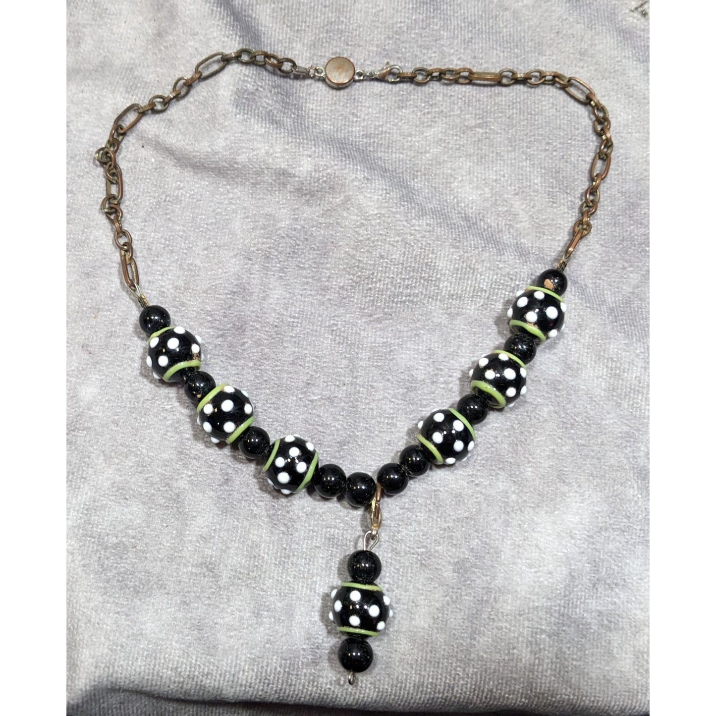 Quirky Handmade Black White And Green Glass Necklace