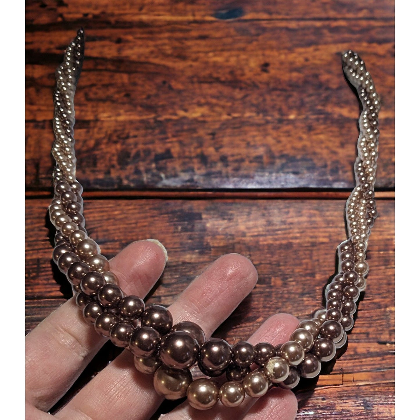 Roman Brown And Tan Twist Pearl Beaded Necklace