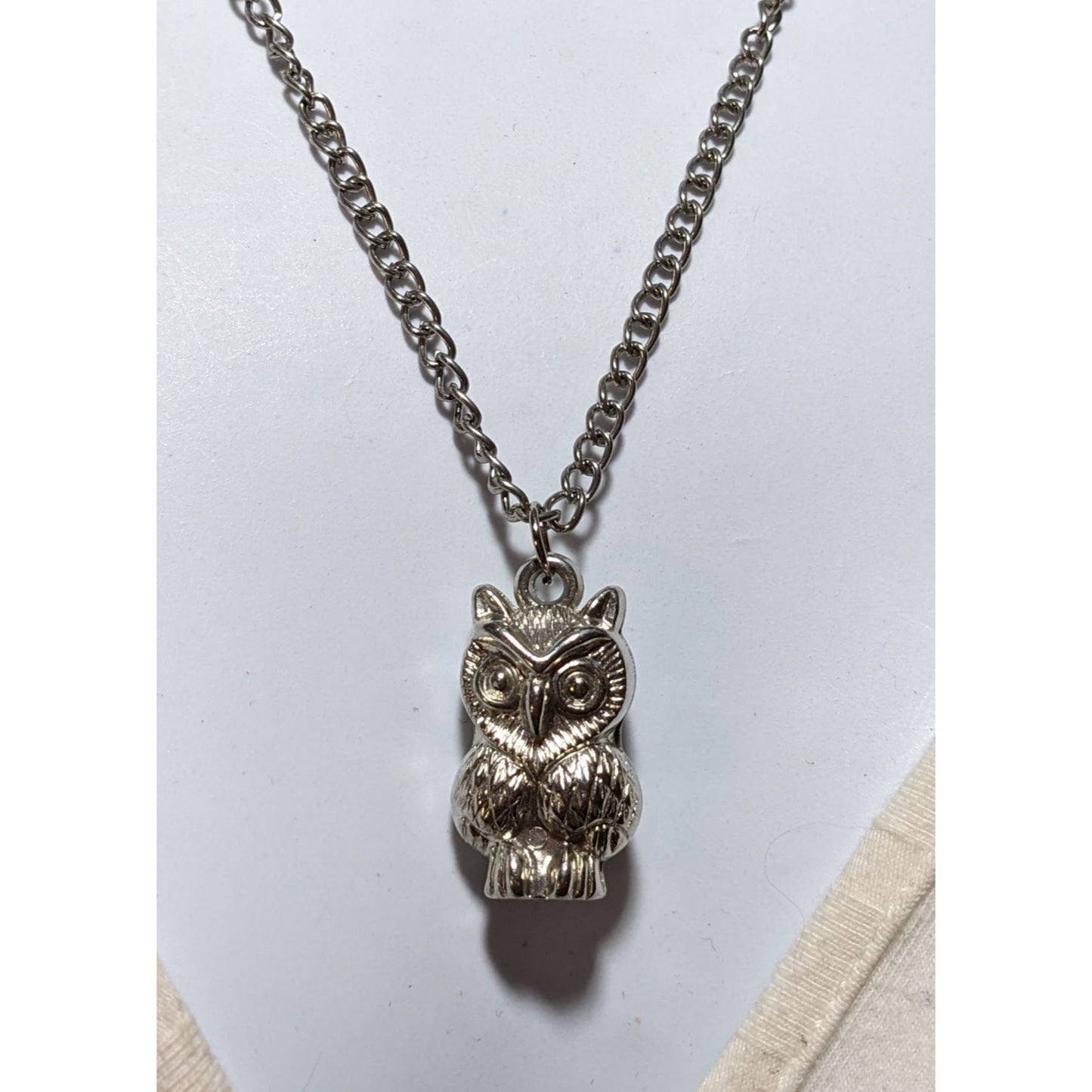 Silver Puffed Owl Necklace