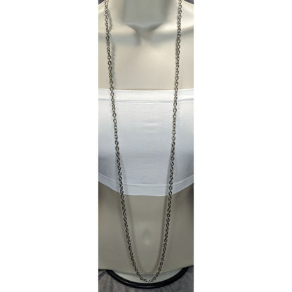 Indie Long Silver Tone Oval Link Chain Necklace Minimalist Layering Jewelry