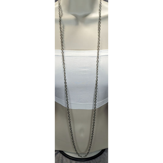 Indie Long Silver Tone Oval Link Chain Necklace Minimalist Layering Jewelry