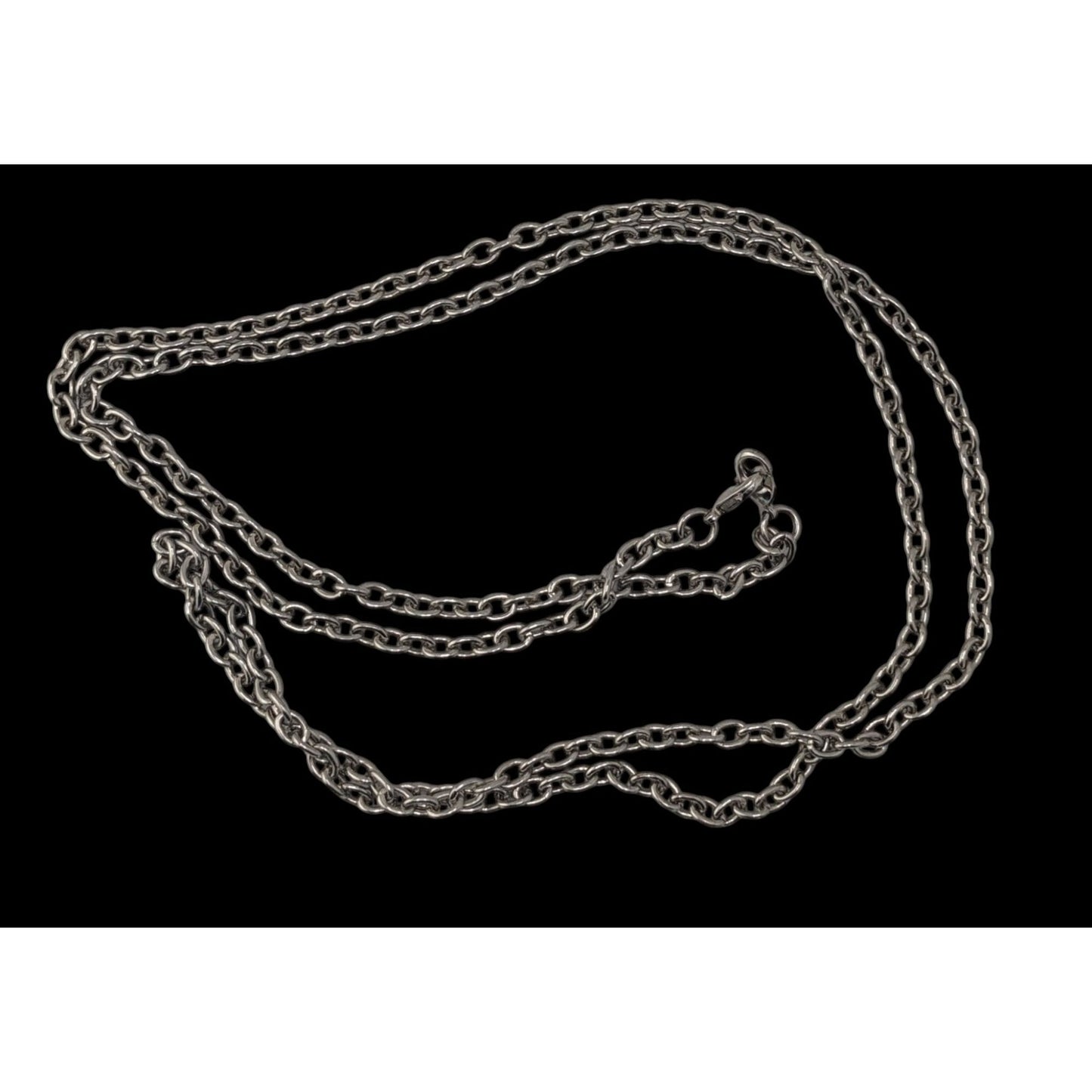 Indie Long Silver Tone Oval Link Chain Necklace Minimalist Layering Jewelry