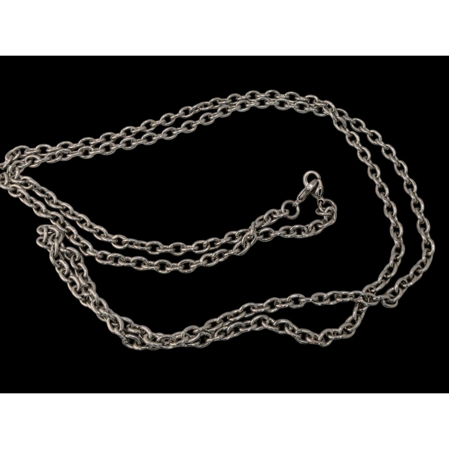 Indie Long Silver Tone Oval Link Chain Necklace Minimalist Layering Jewelry