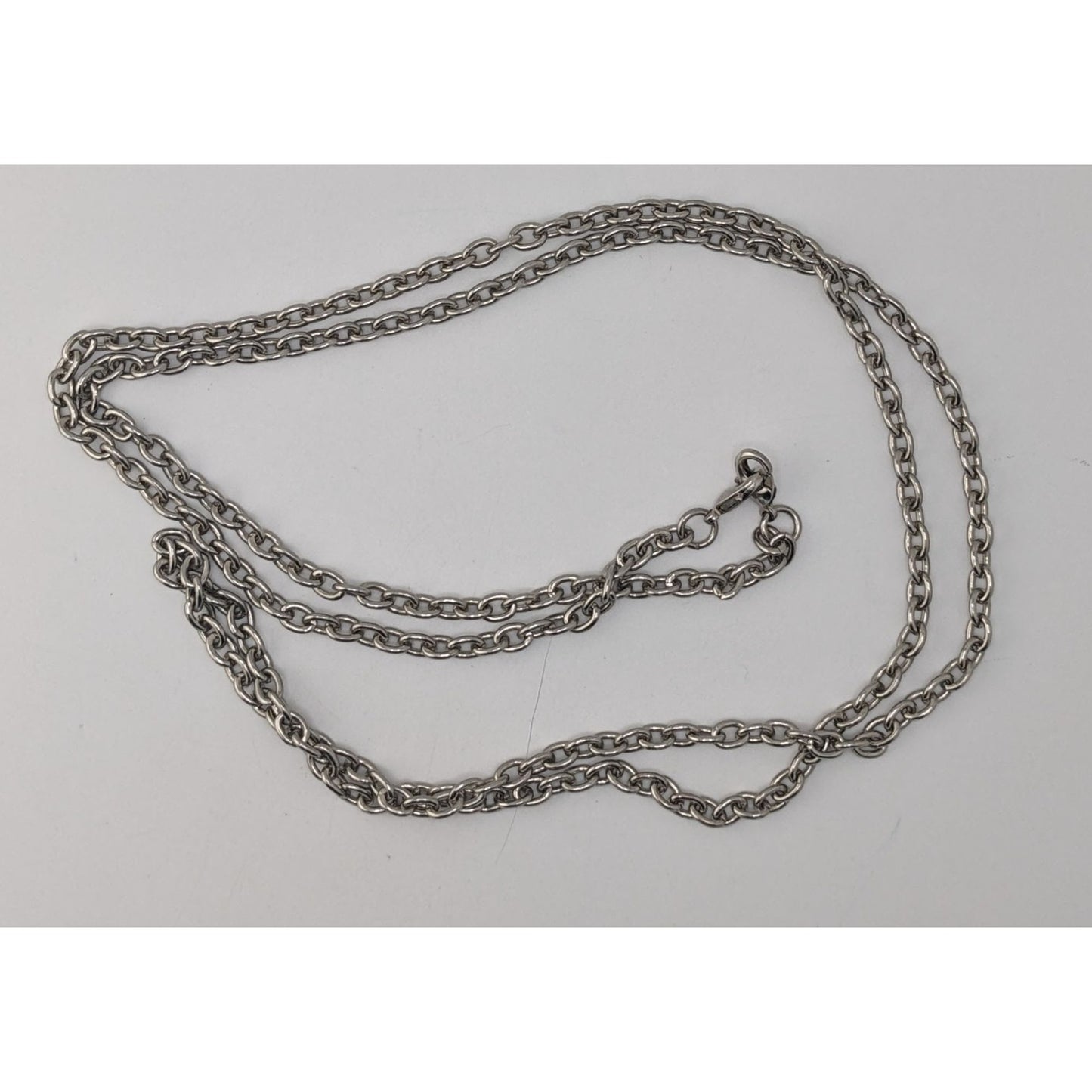 Indie Long Silver Tone Oval Link Chain Necklace Minimalist Layering Jewelry