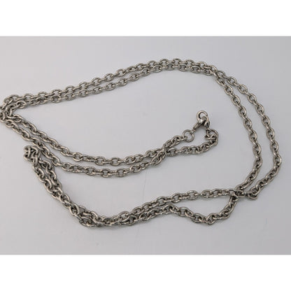 Indie Long Silver Tone Oval Link Chain Necklace Minimalist Layering Jewelry