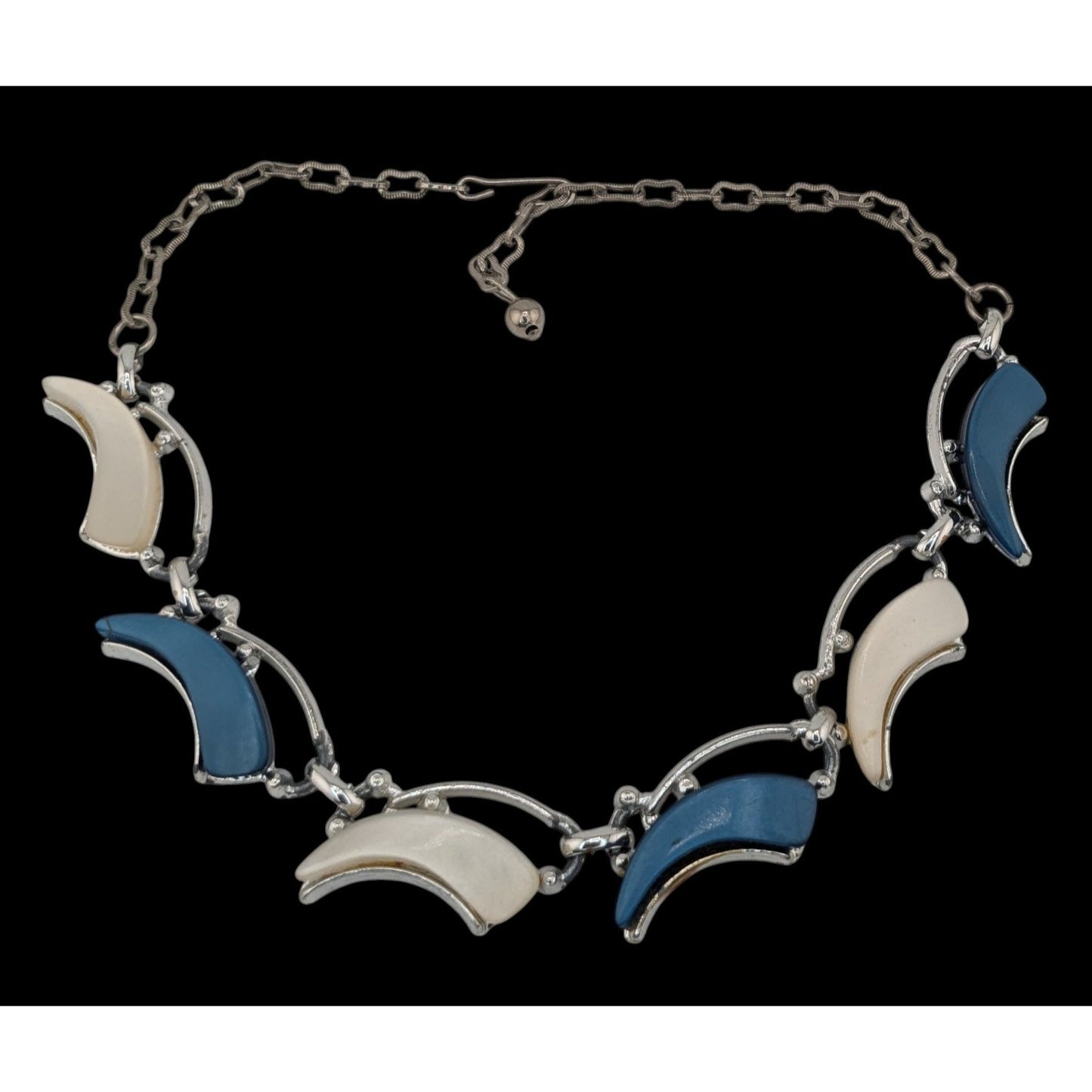 Vintage Retro Blue & White Lucite Crescent Necklace