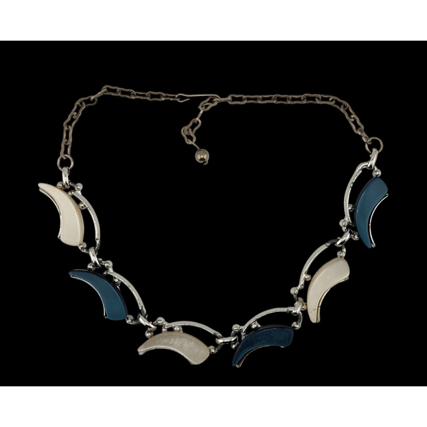 Vintage Retro Blue & White Lucite Crescent Necklace