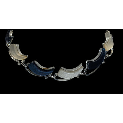Vintage Retro Blue & White Lucite Crescent Necklace
