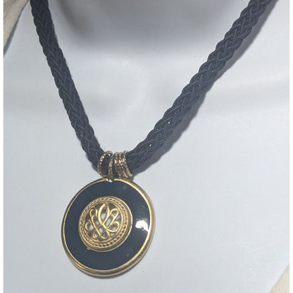 Navy And Gold Braided Medallion Necklace