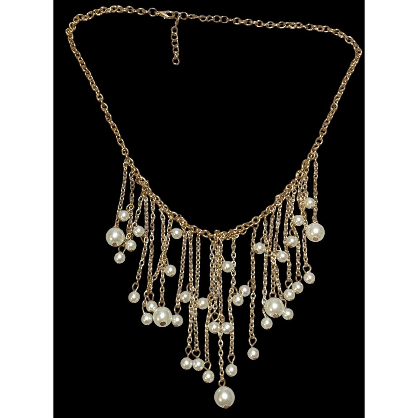 Elegant Glam Gold Chain Pearl Fringe Necklace