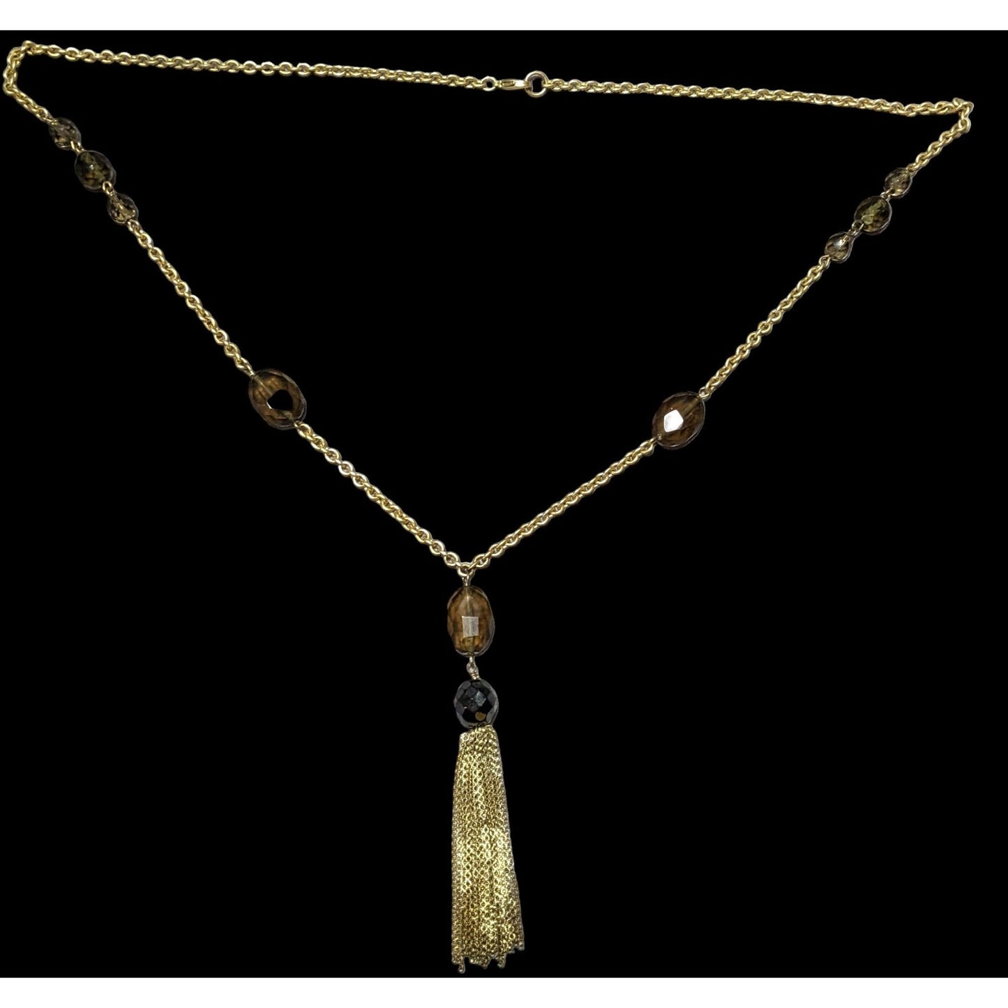 Glass Beaded Gold Chain Tassel  Necklace