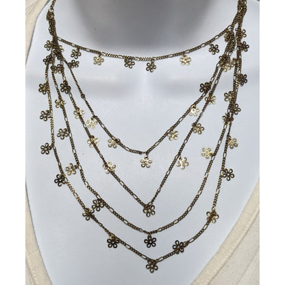 NY Gold Multilayer Flower Charm Necklace