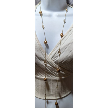 Gold Pearl And Gem Glam Opera Length Necklace