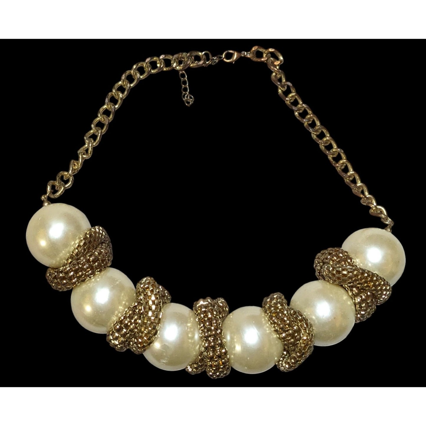 Chunky Glam Pearl Gold Chain Statement Necklace