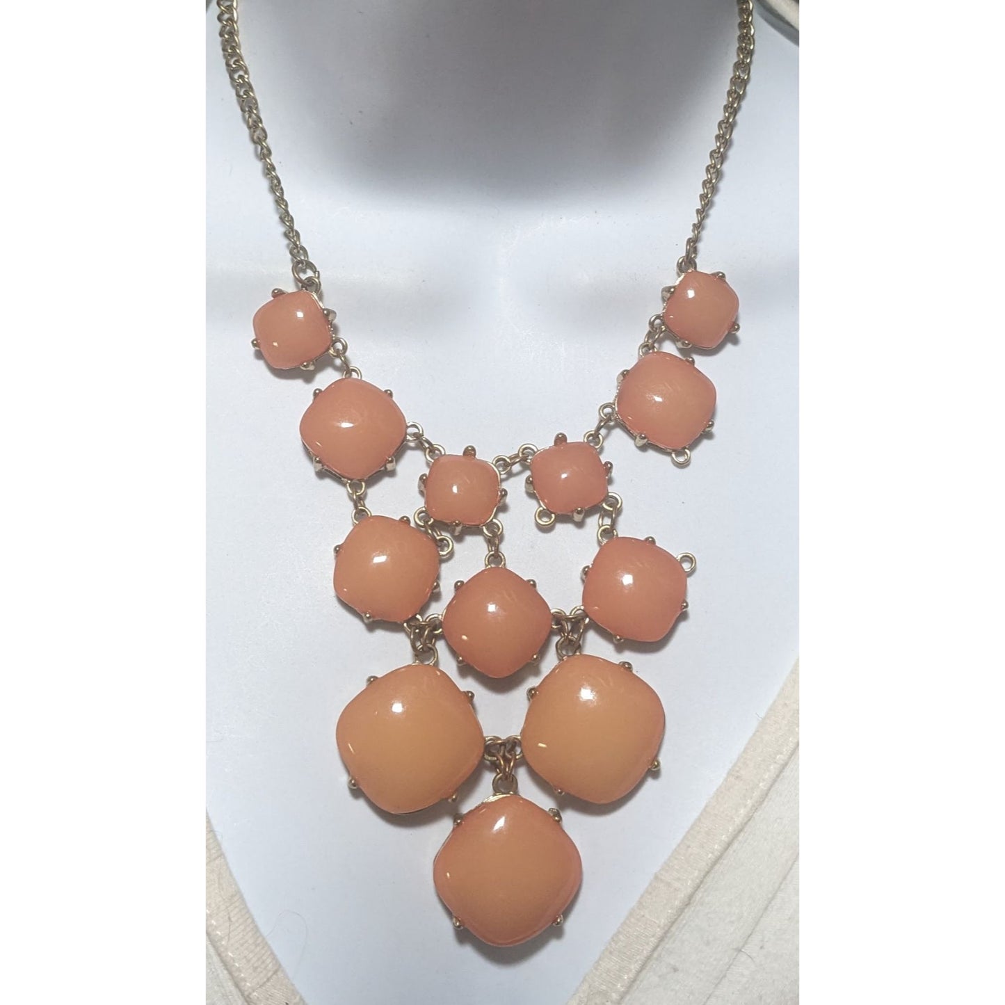 Peach Bubble Bib Statement Necklace With Gold Chain