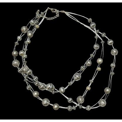 Silver Beaded Floating Necklace