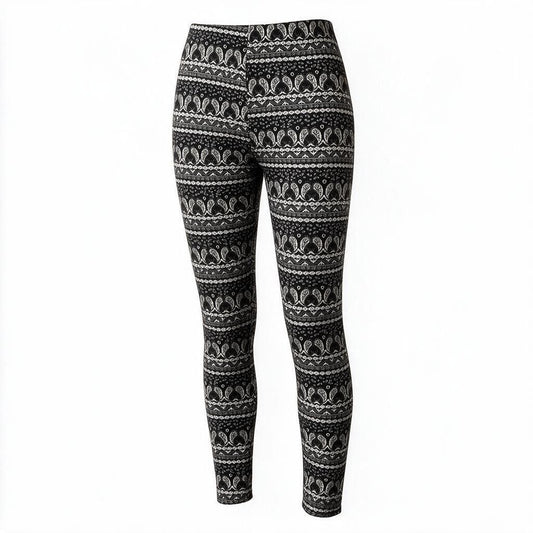 Cozy Fur-Lined Paisley Print Leggings
