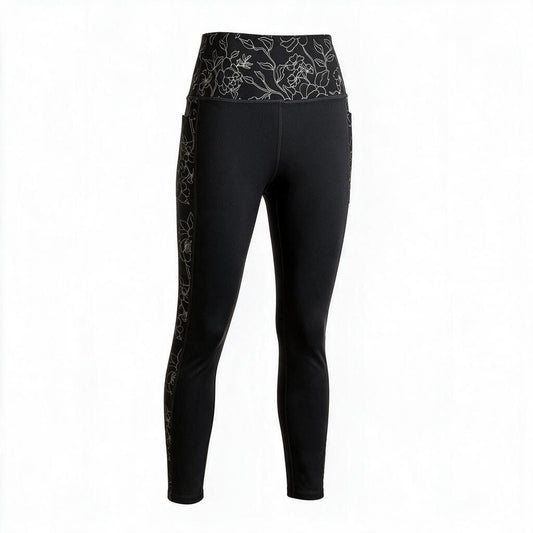 Skechers Black Floral Print High Waist Leggings Size M