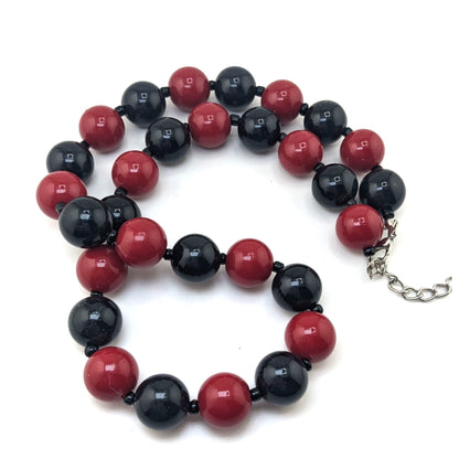 Gothic Oxblood Red Black Chunky Beaded Statement Necklace Vampire Glam