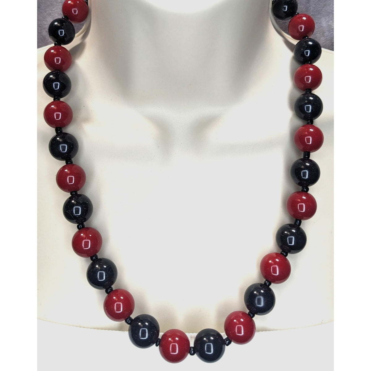 Gothic Oxblood Red Black Chunky Beaded Statement Necklace Vampire Glam
