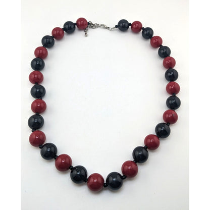 Gothic Oxblood Red Black Chunky Beaded Statement Necklace Vampire Glam