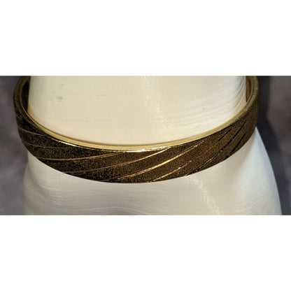 Vintage Classic Luxe Monet Gold Tone Textured Diagonal Stripe Bangle Bracelet