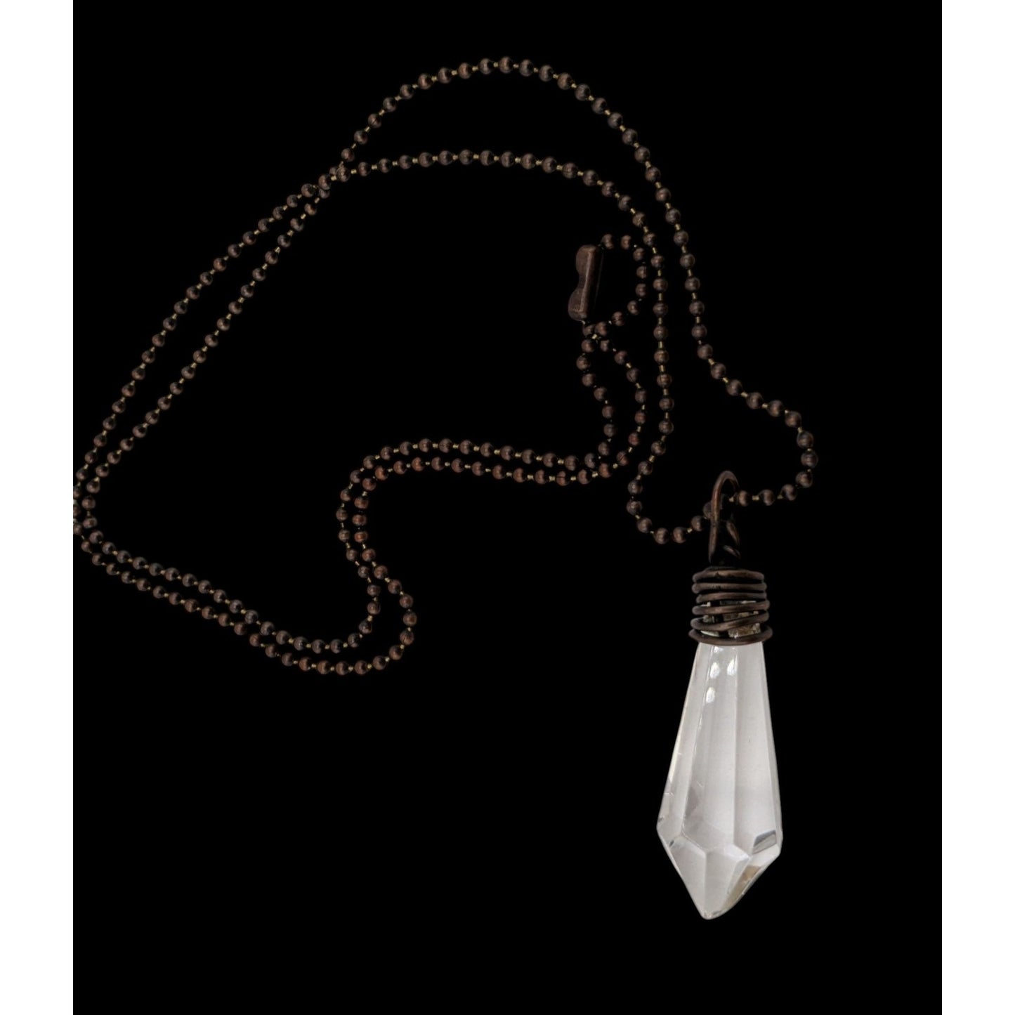 Handmade Whimsical Crystal Teardrop Prism Necklace With Copper Wire Wrap