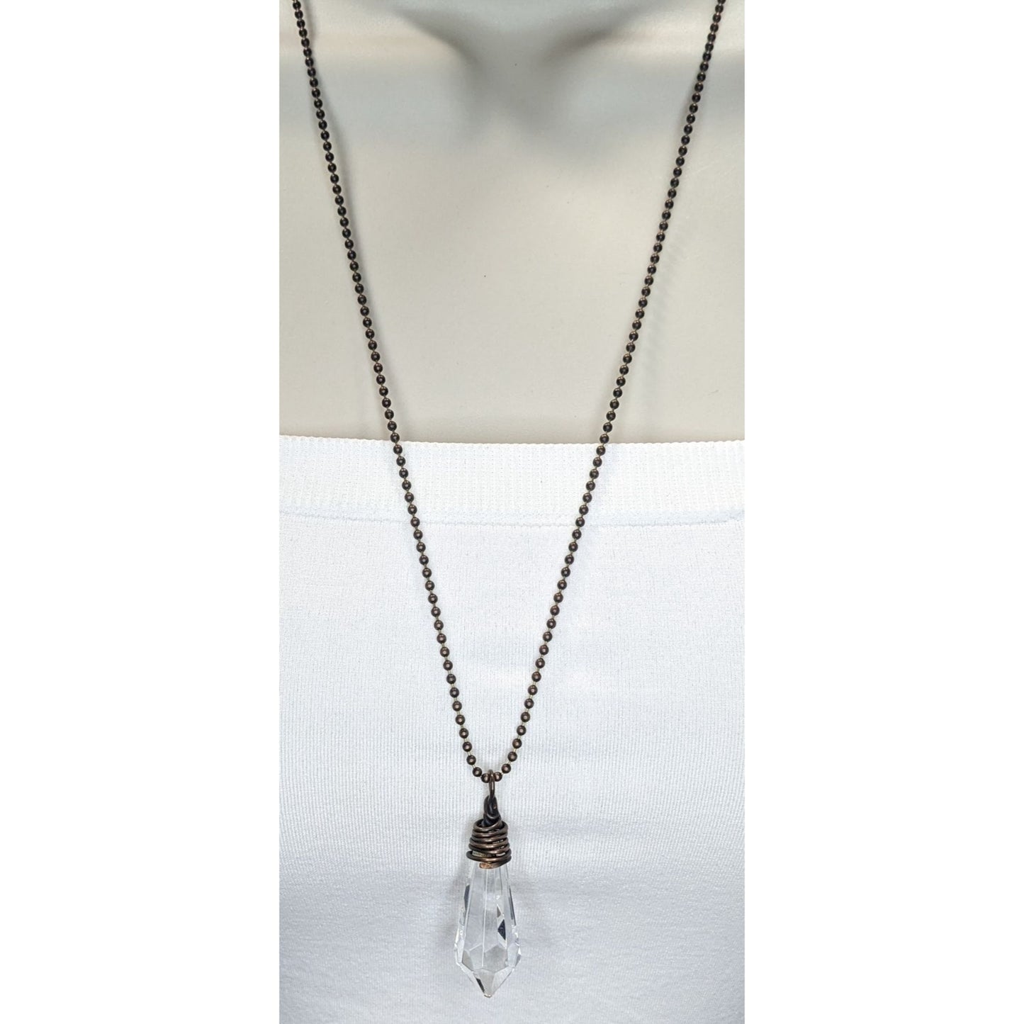 Handmade Whimsical Crystal Teardrop Prism Necklace With Copper Wire Wrap