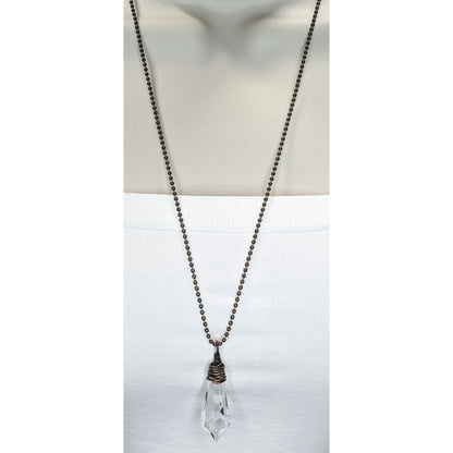 Handmade Whimsical Crystal Teardrop Prism Necklace With Copper Wire Wrap