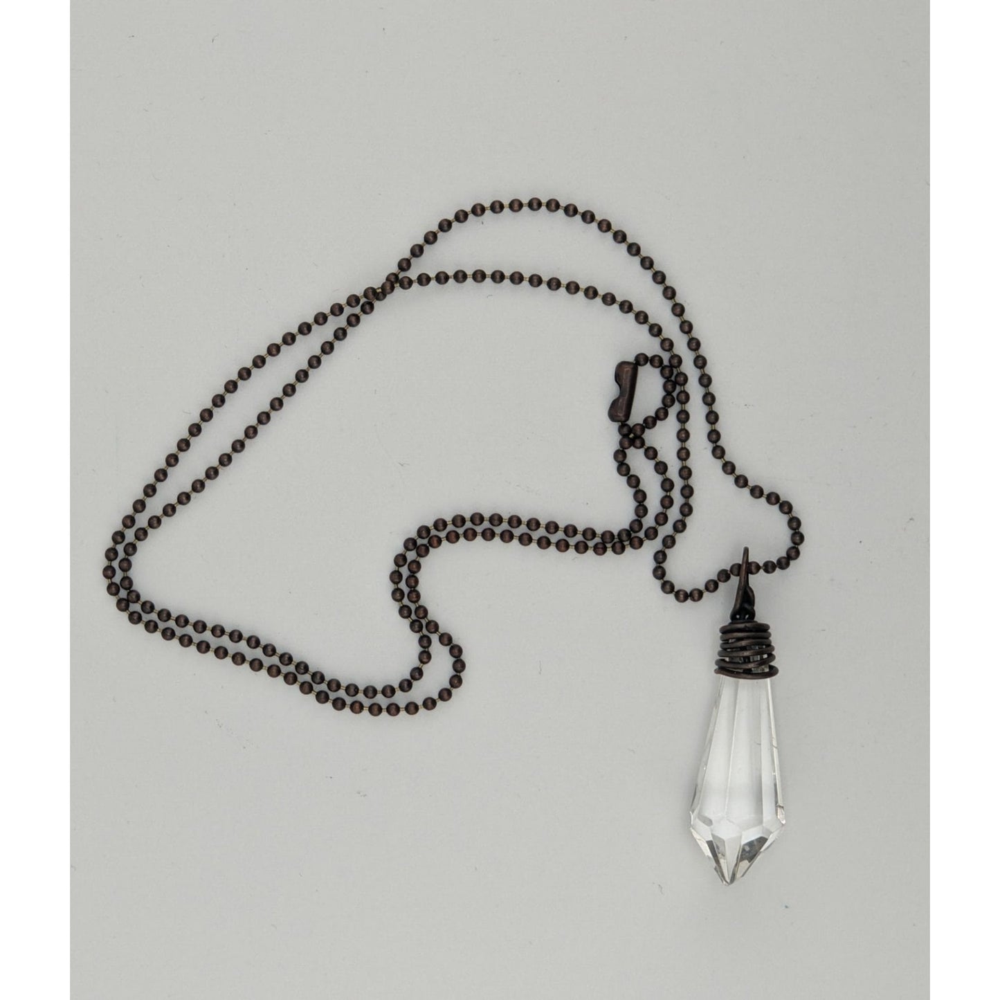 Handmade Whimsical Crystal Teardrop Prism Necklace With Copper Wire Wrap