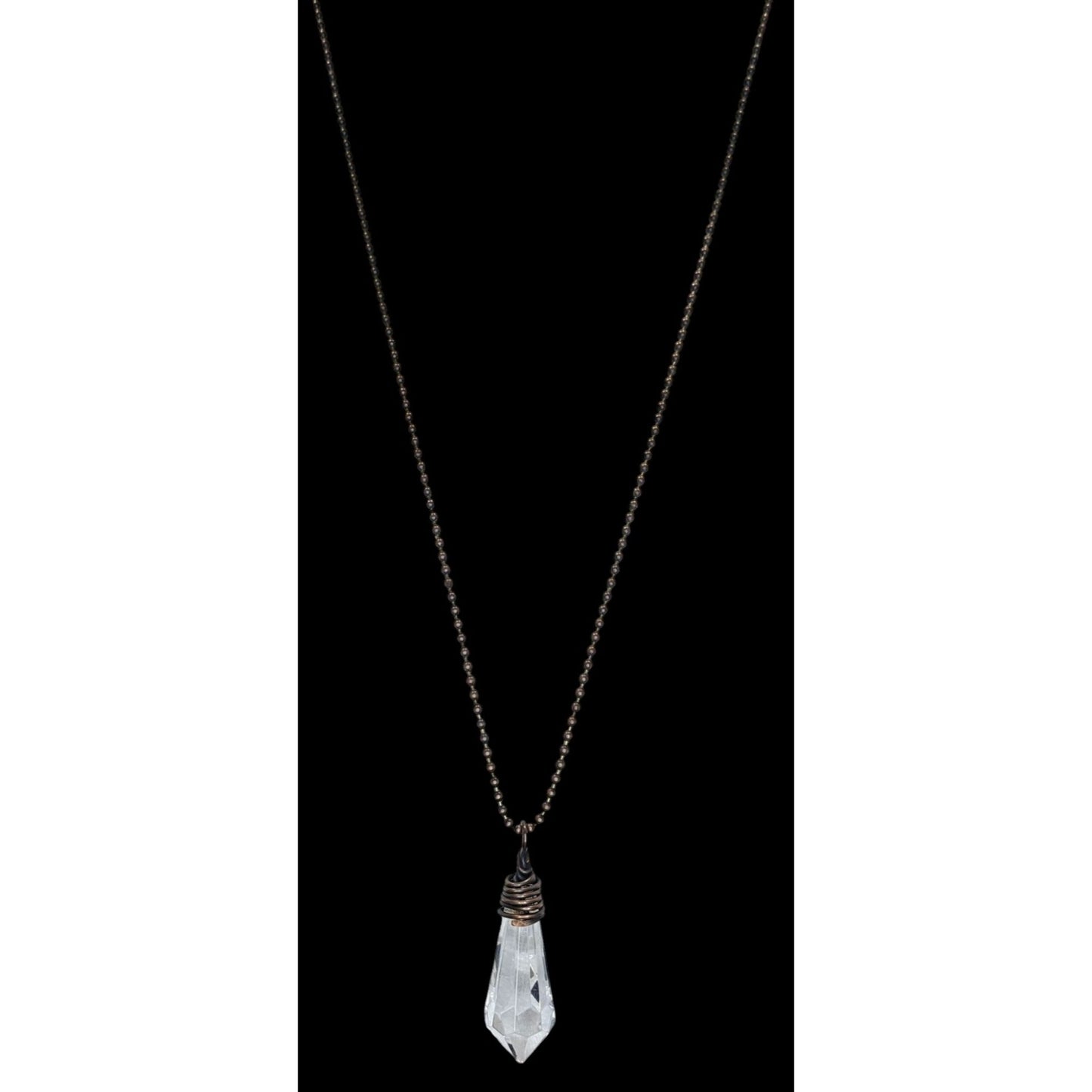 Handmade Whimsical Crystal Teardrop Prism Necklace With Copper Wire Wrap
