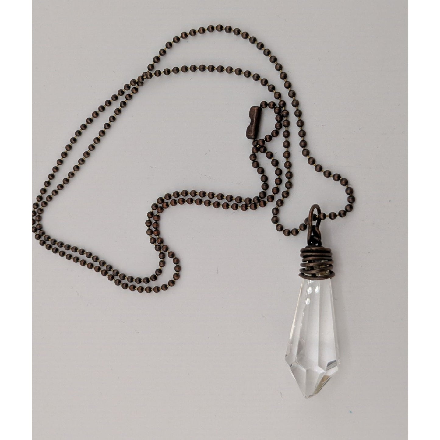 Handmade Whimsical Crystal Teardrop Prism Necklace With Copper Wire Wrap
