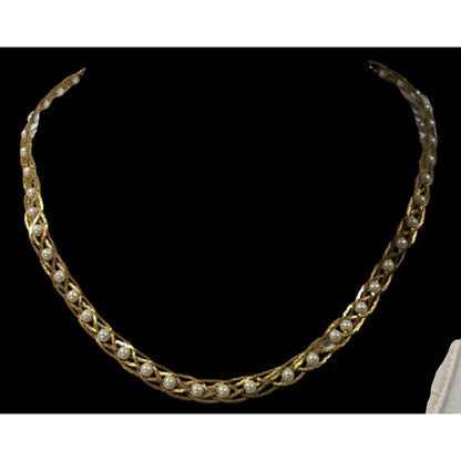 Vintage Avon Braided Gold Tone Faux Pearl Beaded Necklace