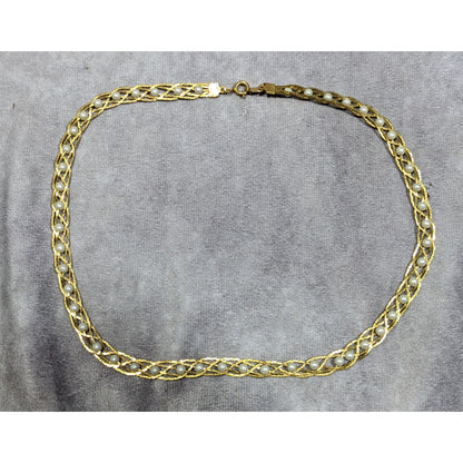 Vintage Avon Braided Gold Tone Faux Pearl Beaded Necklace