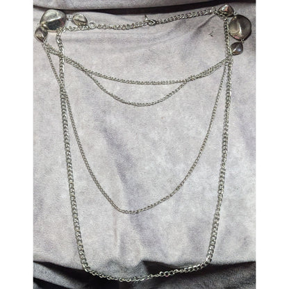 Layered Silver Tone Chain Necklace With Abstract Bead Accents
