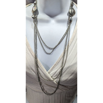 Layered Silver Tone Chain Necklace With Abstract Bead Accents