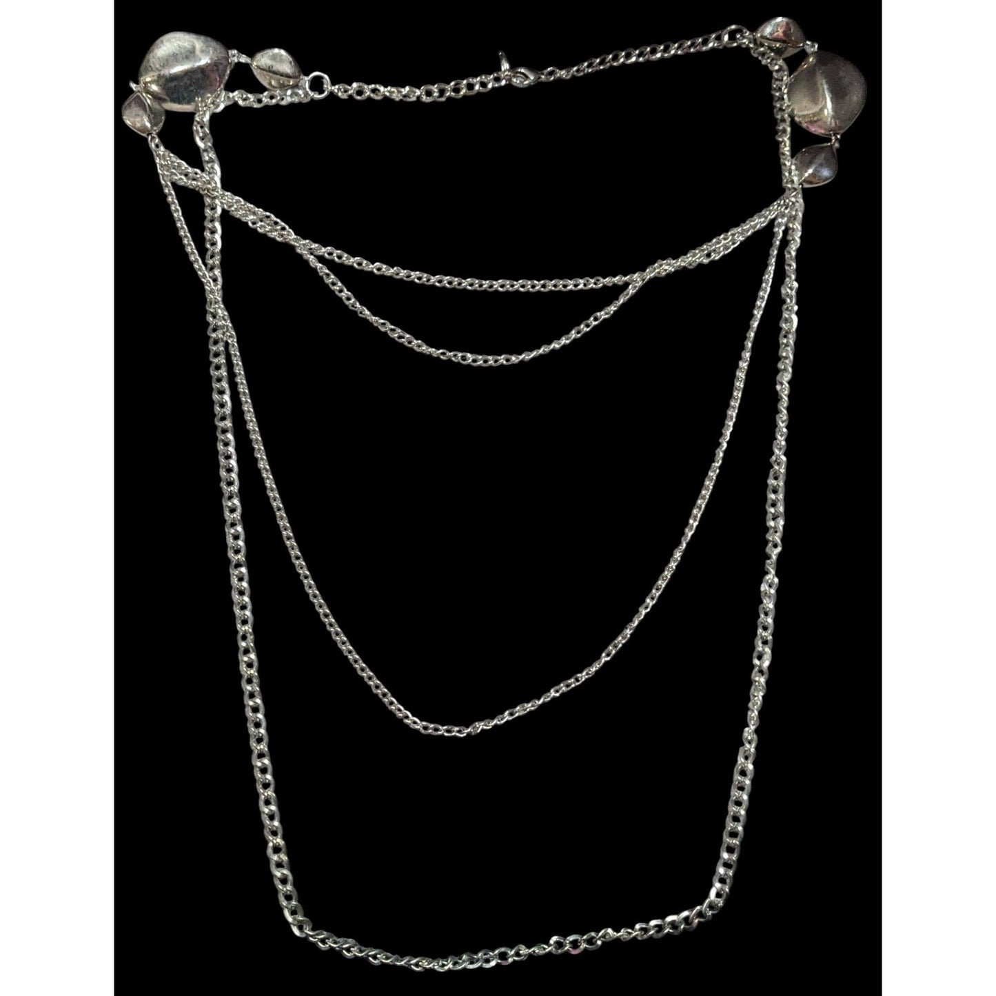 Layered Silver Tone Chain Necklace With Abstract Bead Accents