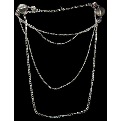 Layered Silver Tone Chain Necklace With Abstract Bead Accents