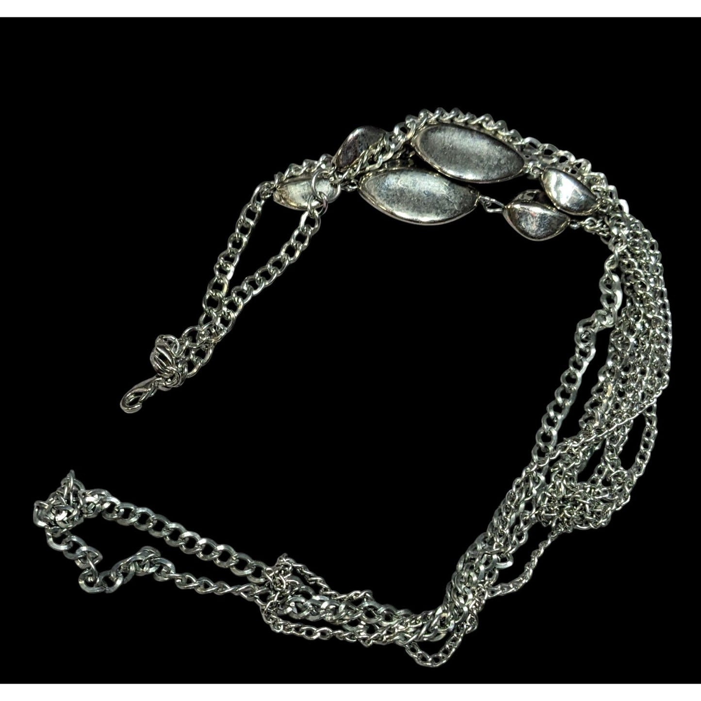 Layered Silver Tone Chain Necklace With Abstract Bead Accents