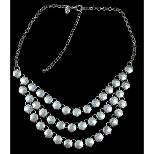 Charming Charlie Modern Hexagonal Concave Multilayer Link Necklace