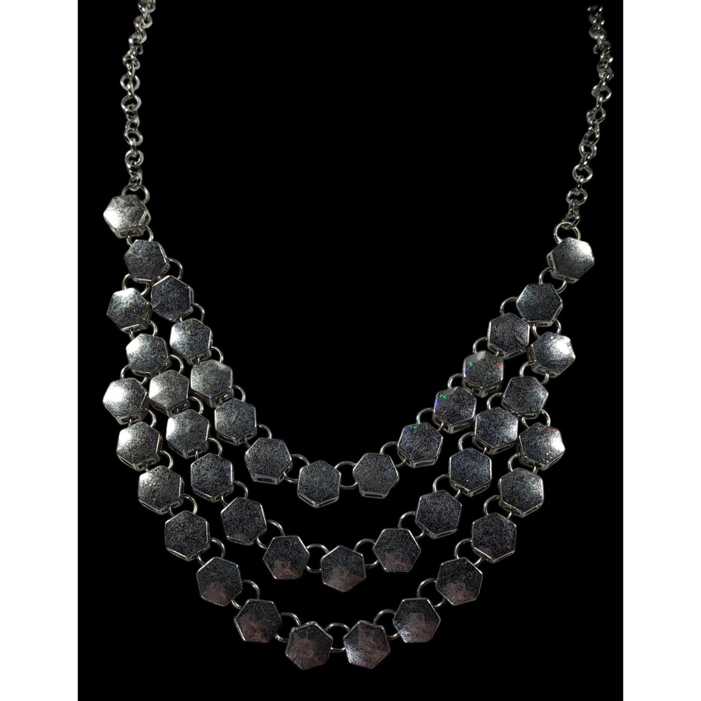 Charming Charlie Modern Hexagonal Concave Multilayer Link Necklace
