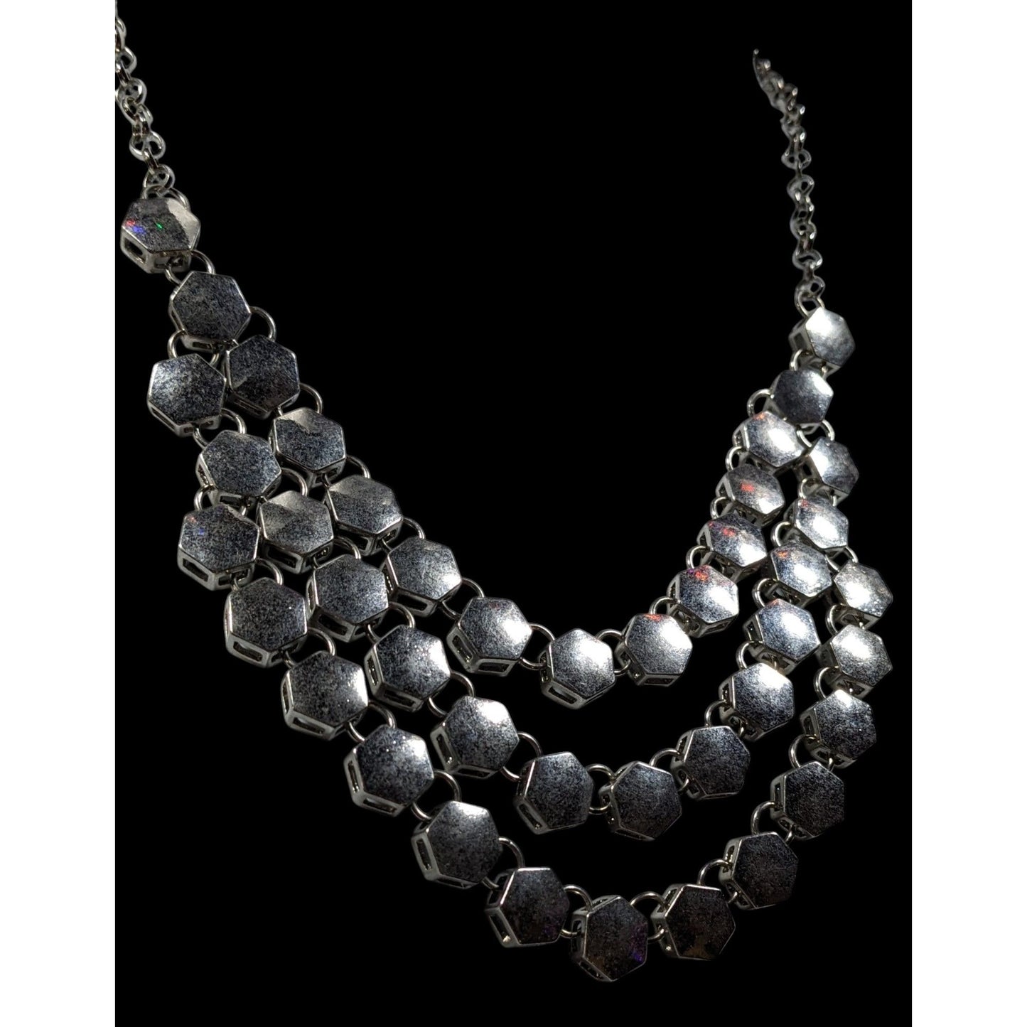 Charming Charlie Modern Hexagonal Concave Multilayer Link Necklace