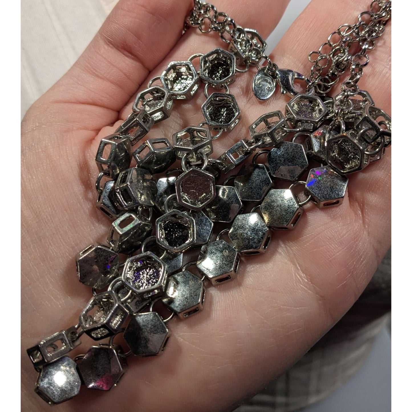Charming Charlie Modern Hexagonal Concave Multilayer Link Necklace